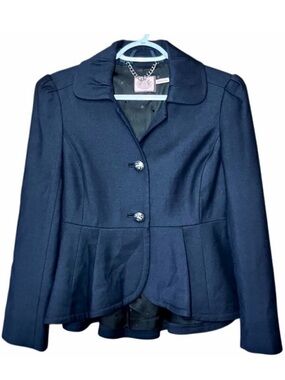 Juicy Couture Wool Blend Fit and Flare Jacket in Navy Blue/Silver Women’s S/P